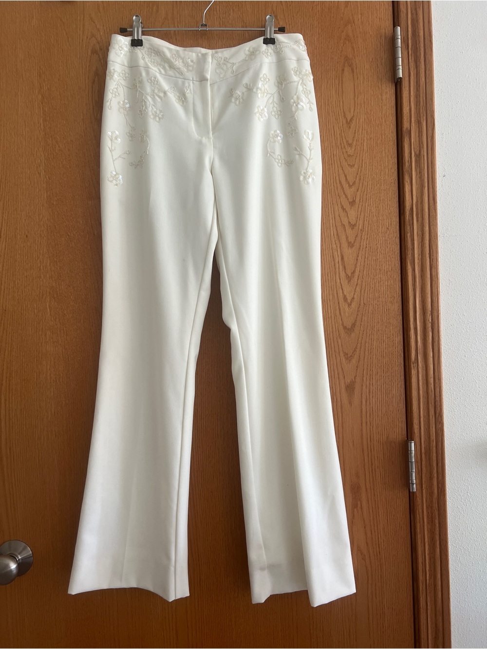 Embroidered White Women's Dress Pants